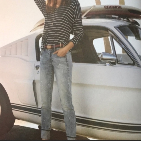 CAbi Cinch Skinny Light Wash Distressed Bleach Splatter Jeans #5492 - Size 4 - Picture 1 of 13